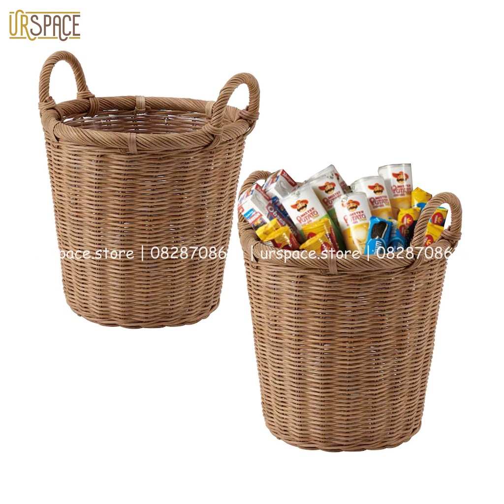 Sọt mây tròn URSPACE trồng cây, đựng đồ, sắp xếp không gian, trang trí decor có quai cầm