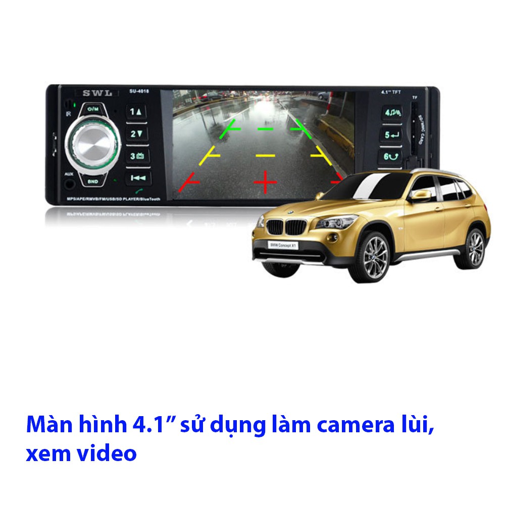 Đầu nghe nhạc Mp5, FM, đàm thoại rảnh tay, màn hình 4.1inch dùng cho camera lùi