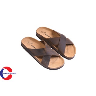 Dép sandal quai chéo da bò đế trấu