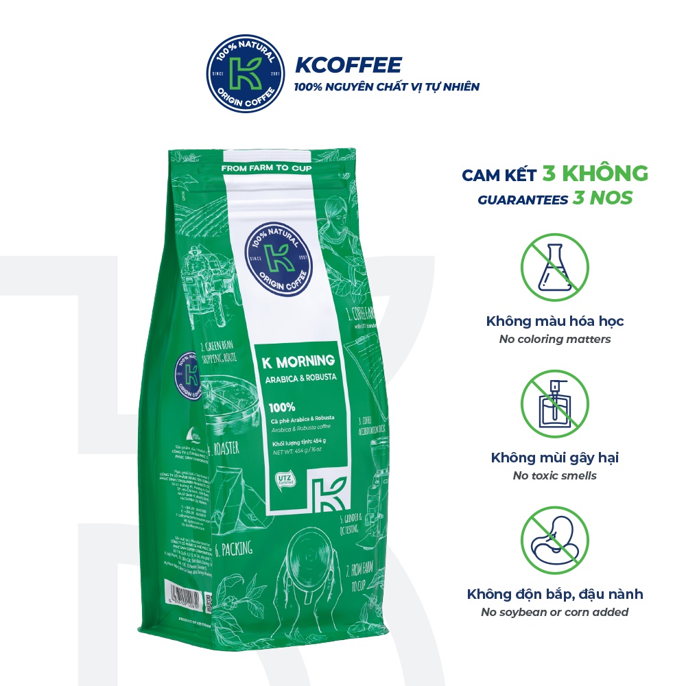 Cà phê rang xay nguyên chất K Morning 454g thương hiệu K COFFEE
