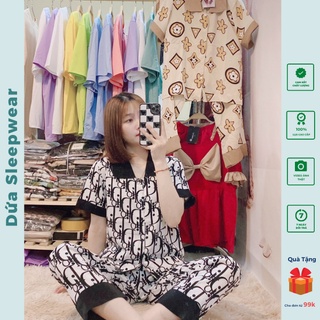 Bộ Mặc Nhà Nữ Mùa Hè Tay Ngắn Quần Dài, Bộ Lụa Mặc Nhà Bộ Ngủ Lụa Mango Mềm Mại Cổ Sen Không Trễ Free Size 40-60kg