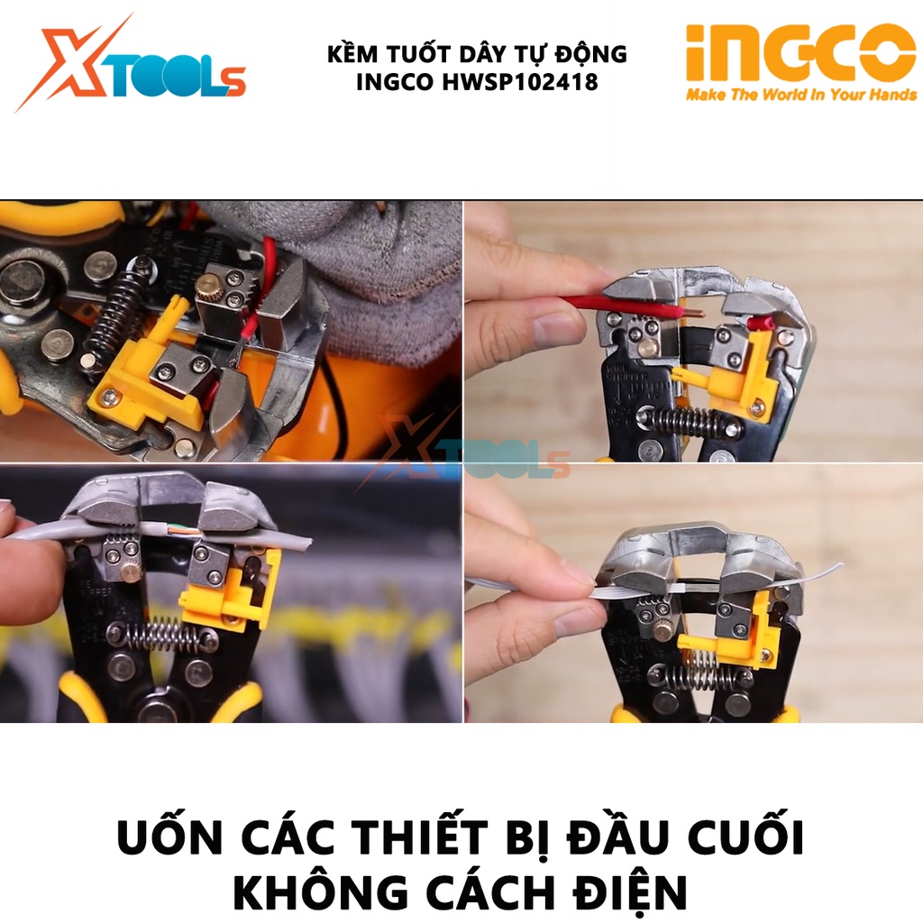 Kềm tước dây điện tự đa năng Ingco HWSP102418 | kìm đồ nghề đa năng 3 trong 1 tước, cắt và bấm cos, kìm chức năng cắt dâ