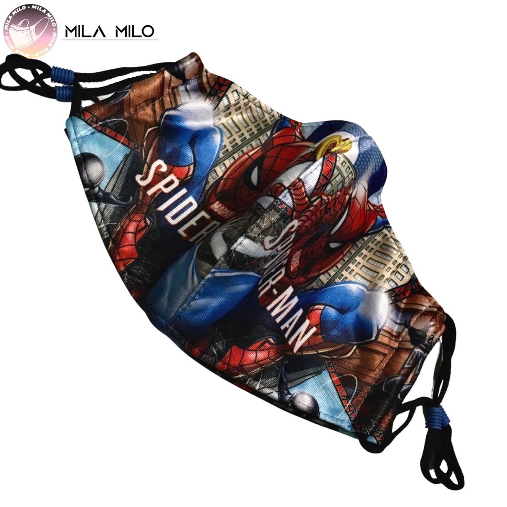 Khẩu trang vải cho bé freesize hình người nhện spiderman người dơi batman có kháng khuẩn 3 lớp cao cấp