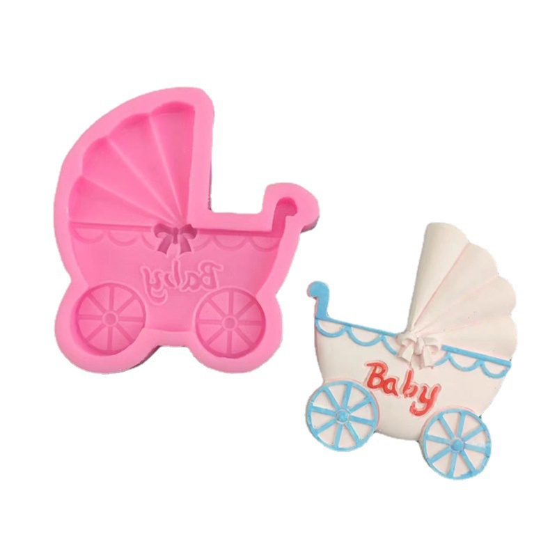 Khuôn silicone tạo hình xe đẩy em bé trang trí bánh diy