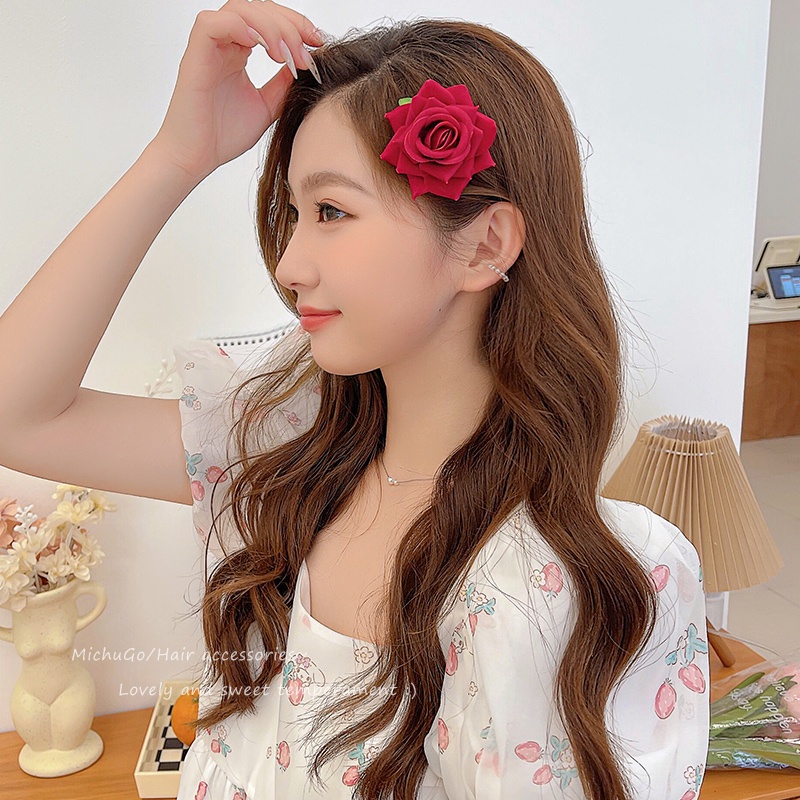 Kẹp Tóc Hoa Hồng Đỏ Cho Nữ