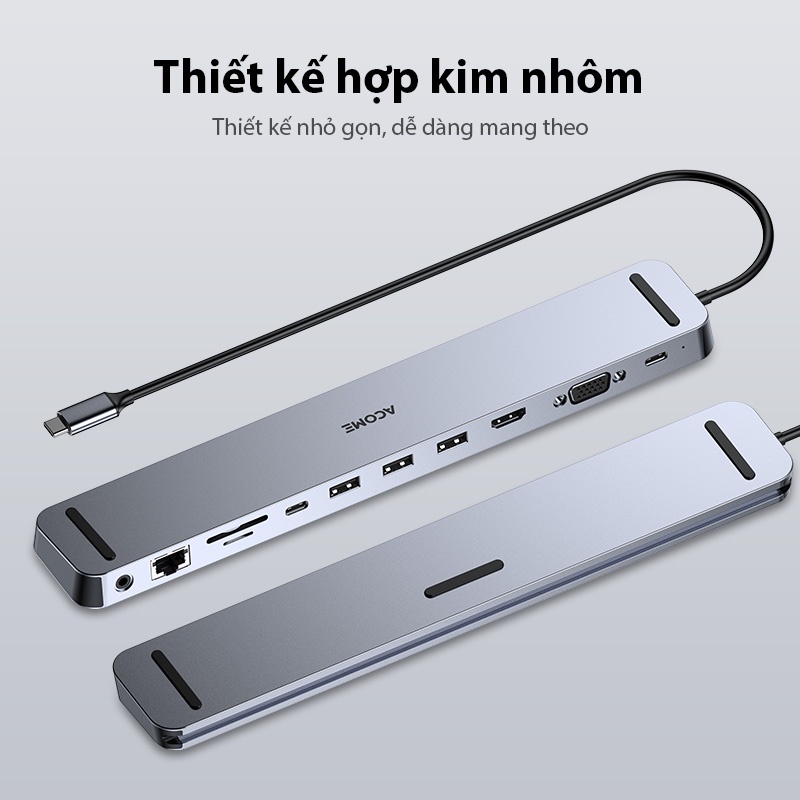 USB HUB Chuyển Đổi Type-C Acome AHT900 11 in 1 Cổng USB 3.0, SD/Micro Dành Cho Laptop