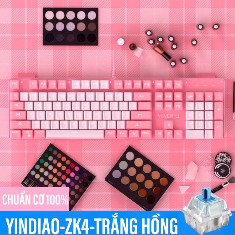 Bàn Phím Cơ Gaming Blue Switch Và Chuột Máy Tính LapTop YINOIAO ZK4V G15 LED 12 Chế Độ Màu Hồng Trắng Rễ Thương Cao Cấp