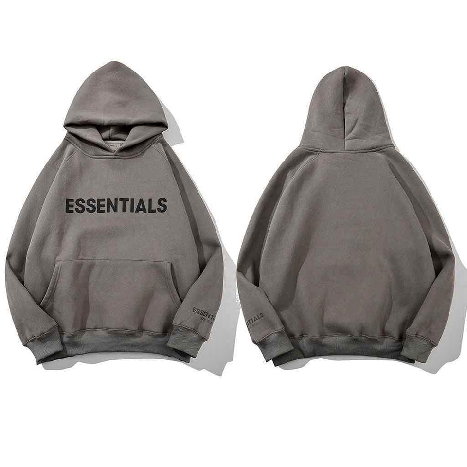 Hoodie zip nỉ bông, áo nỉ in chữ Essential- ảnh thật shop  chụp LOGO cao su