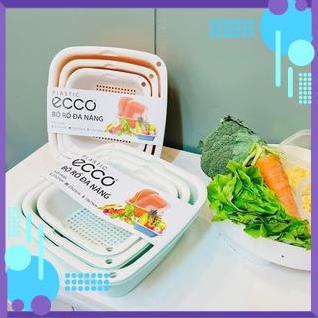 Bộ Thau Rổ Nhựa Vuông Set 6 Món ECCO 3 Chậu 3 Rổ