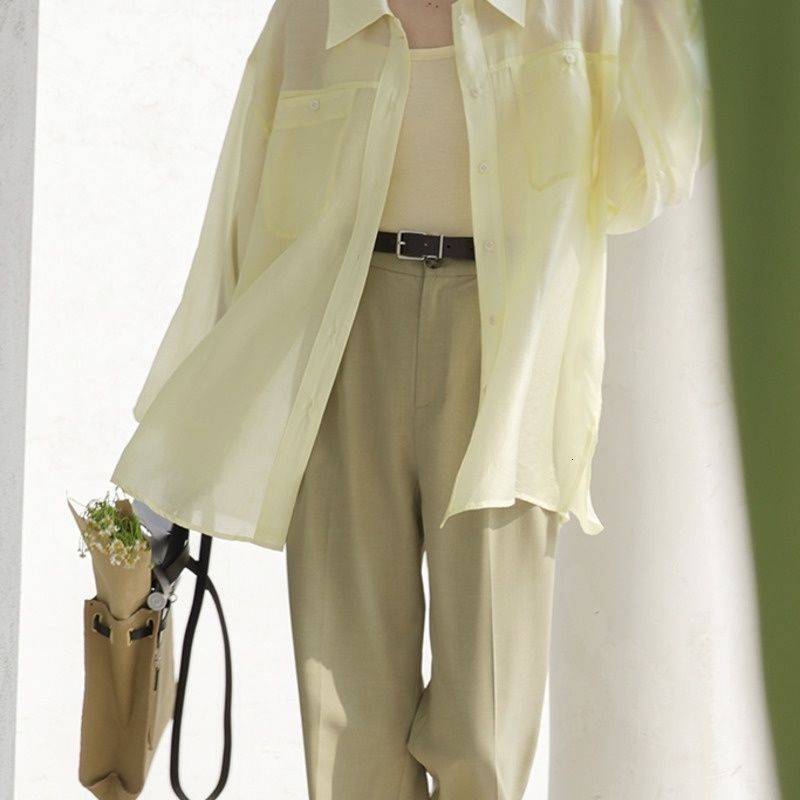 Korean women's fashion translucent shirt