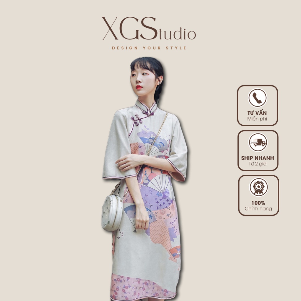 Sườn xám dáng suông hoạ tiết nhẹ nhàng độc lạ phong cách retro cực xinh  - A548