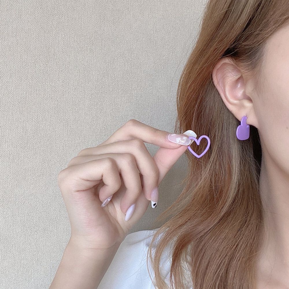 Khuyên Tai Hình Trái Tim Màu Tím Phong Cách Hàn Quốc Đơn Giản Cho Nữ