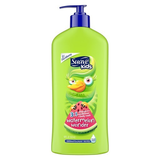 Sữa tắm gội xả em bé Suave Kids 532 ml Mỹ vòi,mùi táo Apple, dưa hấu watermelon,Dâu Strawberry, dừa coconut