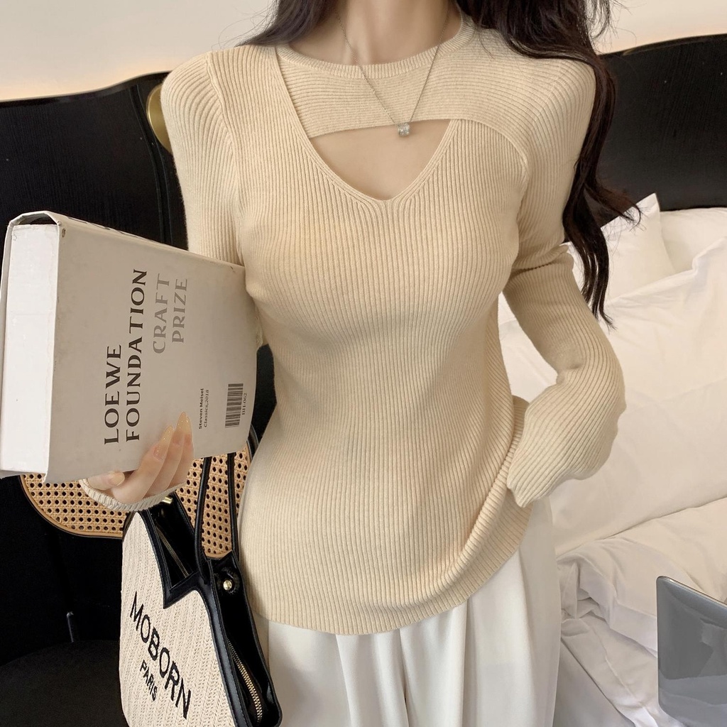 ZHELIHANGFEI Áo Dệt Kim Tay Dài Eo Cao Ôm Dáng Sang Trọng