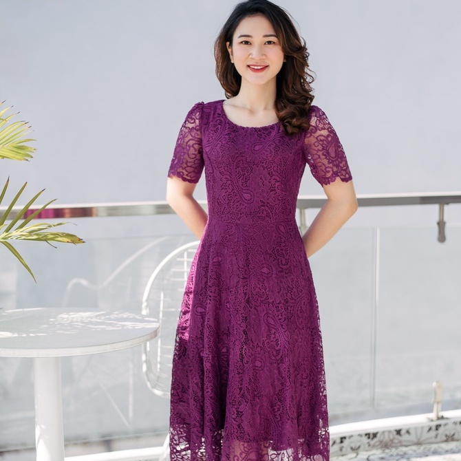 Đầm xoè ren - Cổ tròn tay ngắn - Tím - TTV838 TTV Store
