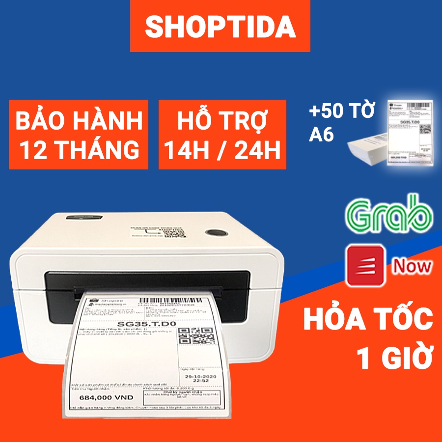 Máy in nhiệt Shoptida SP46 in đơn hàng, phiếu gửi, minicode, logo tự dán, bảo hành 12 tháng chính hãng