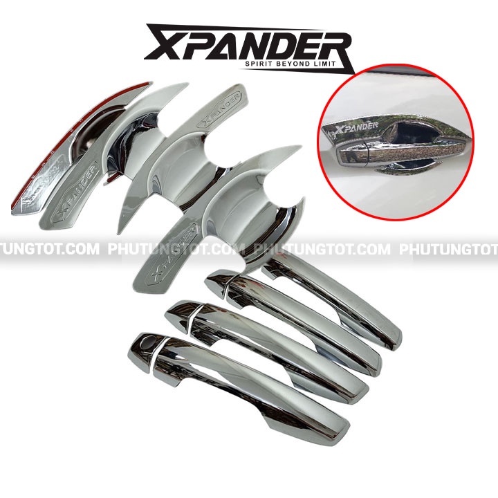 Bộ ốp tay nắm ốp hõm cửa xe Mitsubishi Xpander 2018 2019 2020 2021 2022 mạ crom cao cấp