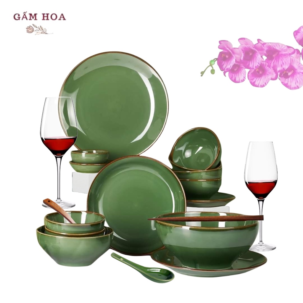 Tô canh gốm sứ Gấm hoa, bát canh cao cấp xuất nhật, sản xuất tại bát tràng, màu xanh ngọc lục bảo thanh lịch