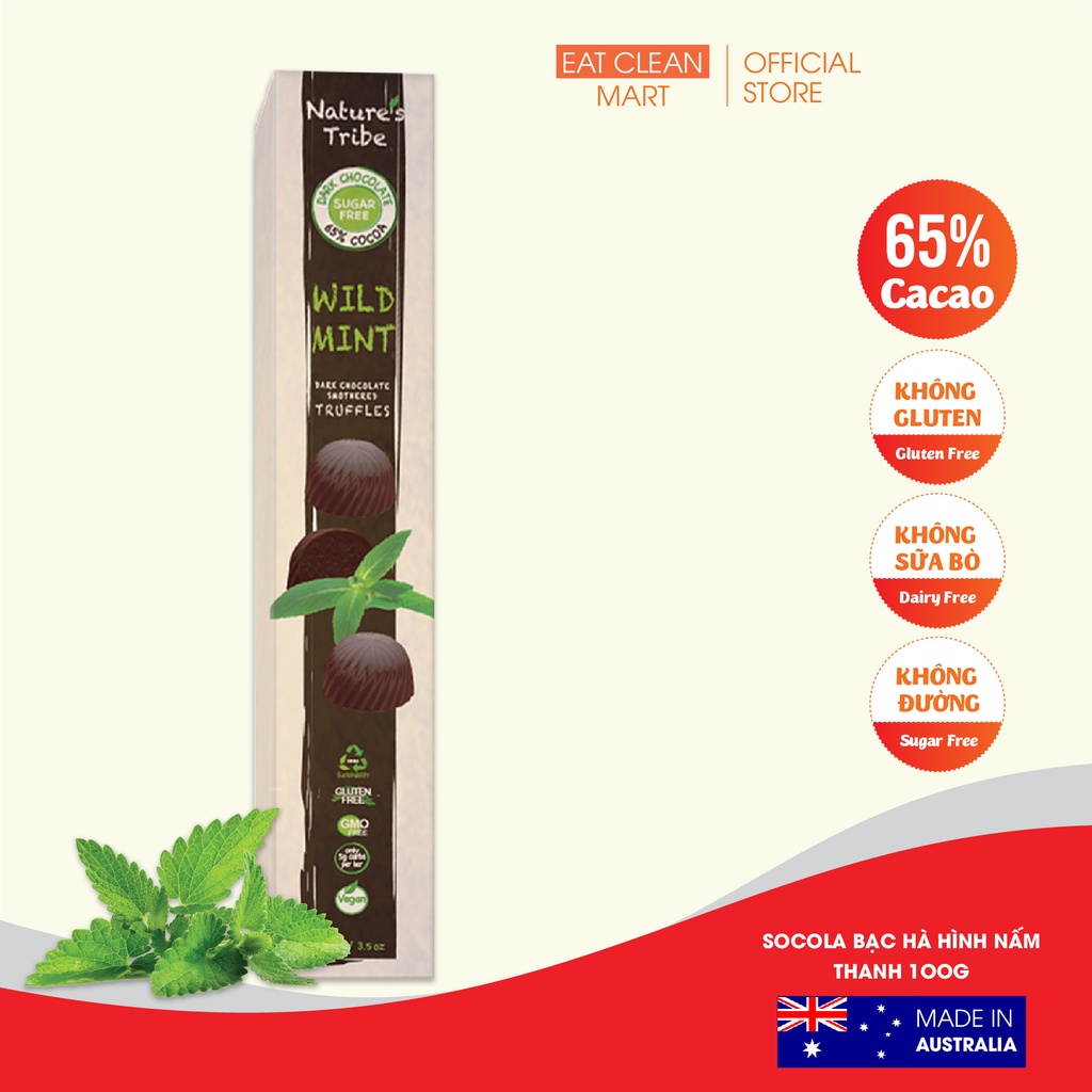Socola Đen Vị Bạc Hà Không Đường Nhập Khẩu Úc, Gluten Free - Nature's Tribe Sugar Free Dark Chocolate Mint