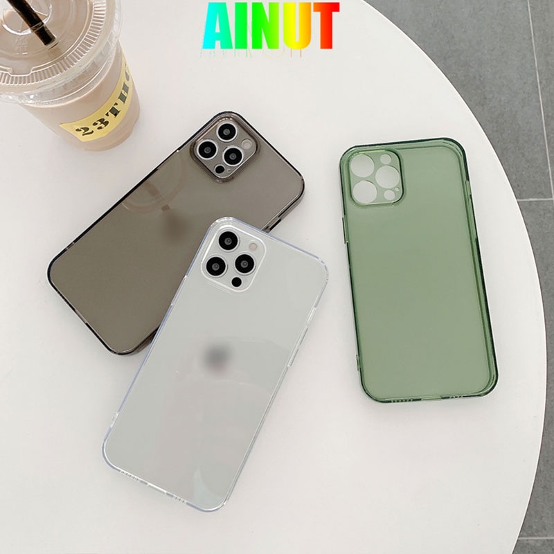 Ốp Điện Thoại Mềm Trong Suốt Màu Trơn Chống Rơi Cho iPhone11 12 13