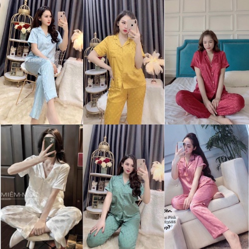 [Mã 44FASHIONSALE1 giảm 10K đơn 50K] Bộ Pijama Cao Cấp Chất Lụa Gấm Tay cộc - Quần Dài