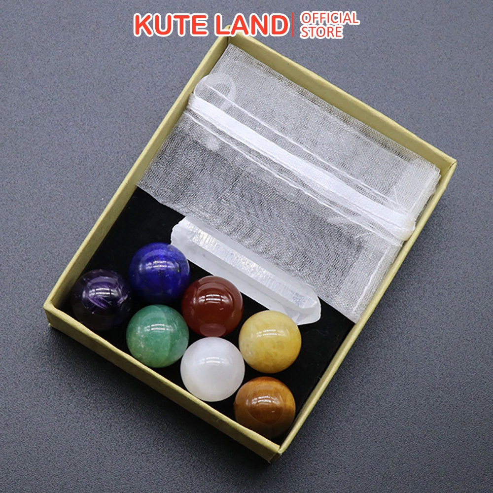 Hộp Quà 7 Đá Thanh Tẩy Tròn Chakra 16 MM Jade Crystal DA43