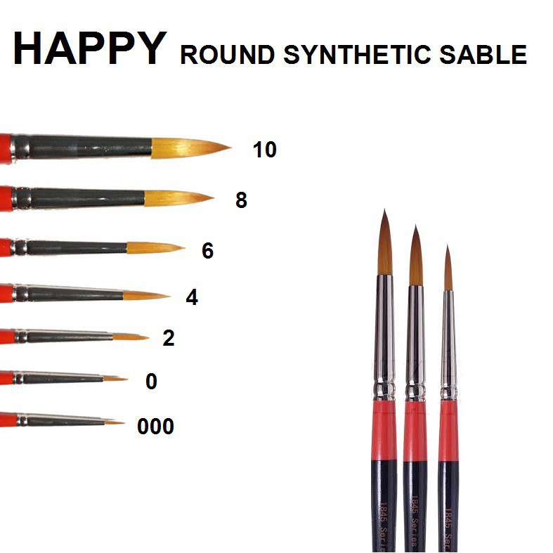-Cọ vẽ màu nước đầu tròn Happy thân đen đỏ-