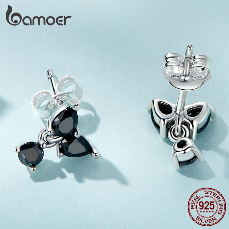 BAMOER Bông Tai Xi bạc 925 ĐíNh Đá Zircon MàU Đen