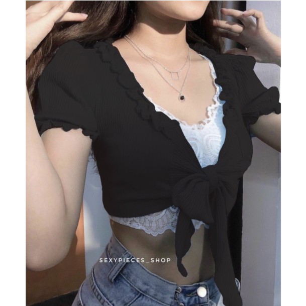 Áo Croptop Nơ Ngực GenY - Áo Croptop Kiểu Cột Thắt Nơ Trươc Ngực Siêu Xinh, Chất Vải Len Tăm Mềm Mịn | BigBuy360 - bigbuy360.vn