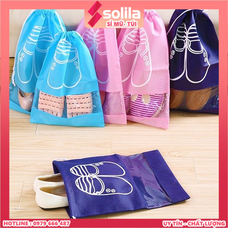 Túi đựng giày dây rút vải có bóng kính size 37*27cm và 41*31cm - Solila.vn