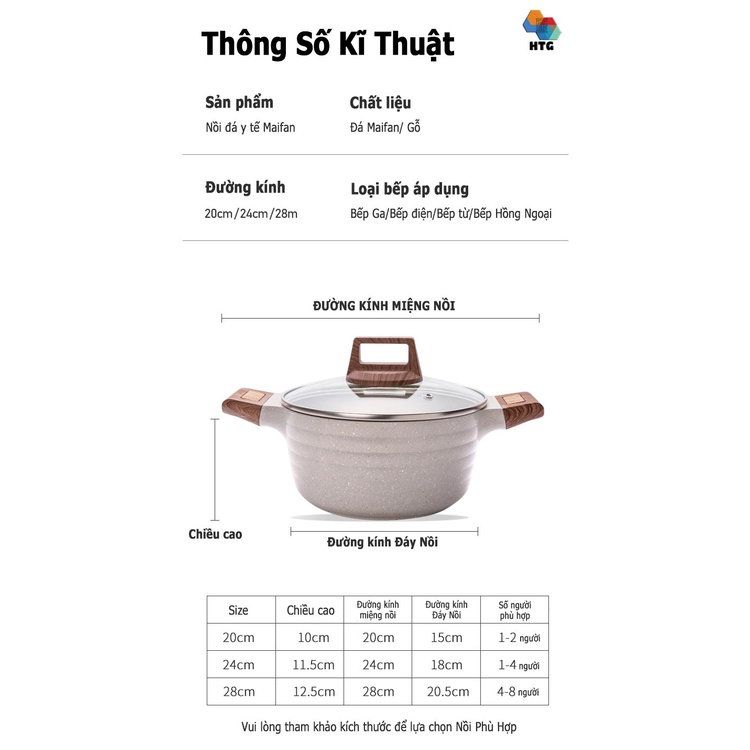 Nồi Đá Maifan Phaedra Hàng Cao Cấp, Chống Dính Siêu Bền, Có Xửng Hấp, Sử Dụng Mọi Loại Bếp, Gia Nhiệt Nhanh