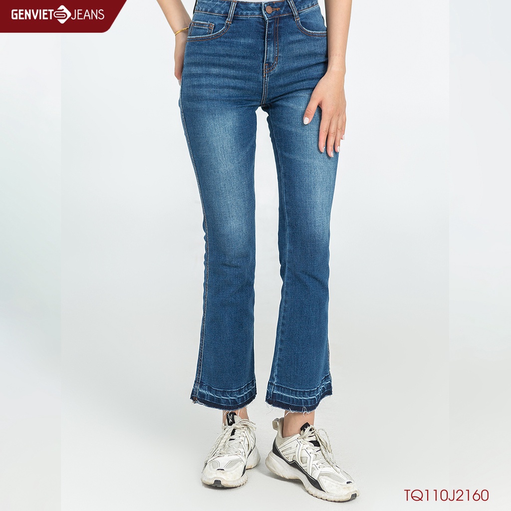 Quần Jeans Nữ Trơn Dáng Loe Vẩy Xỏa Tưa Gấu Chất Bò Mềm Cao Cấp Đôc Lạ Sang Chảnh Genviet TQ110J2160