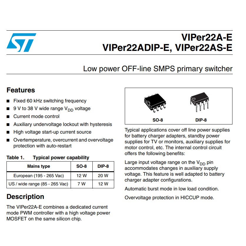 IC nguồn VIPer22A DIP-8 [HTE Quy Nhơn CN2]