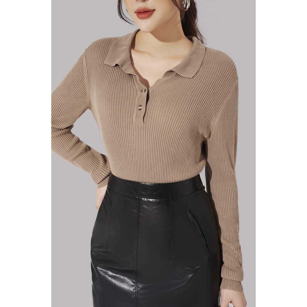 Áo len nữ tay dài cổ bẻ Eva de Eva 21AALE019B