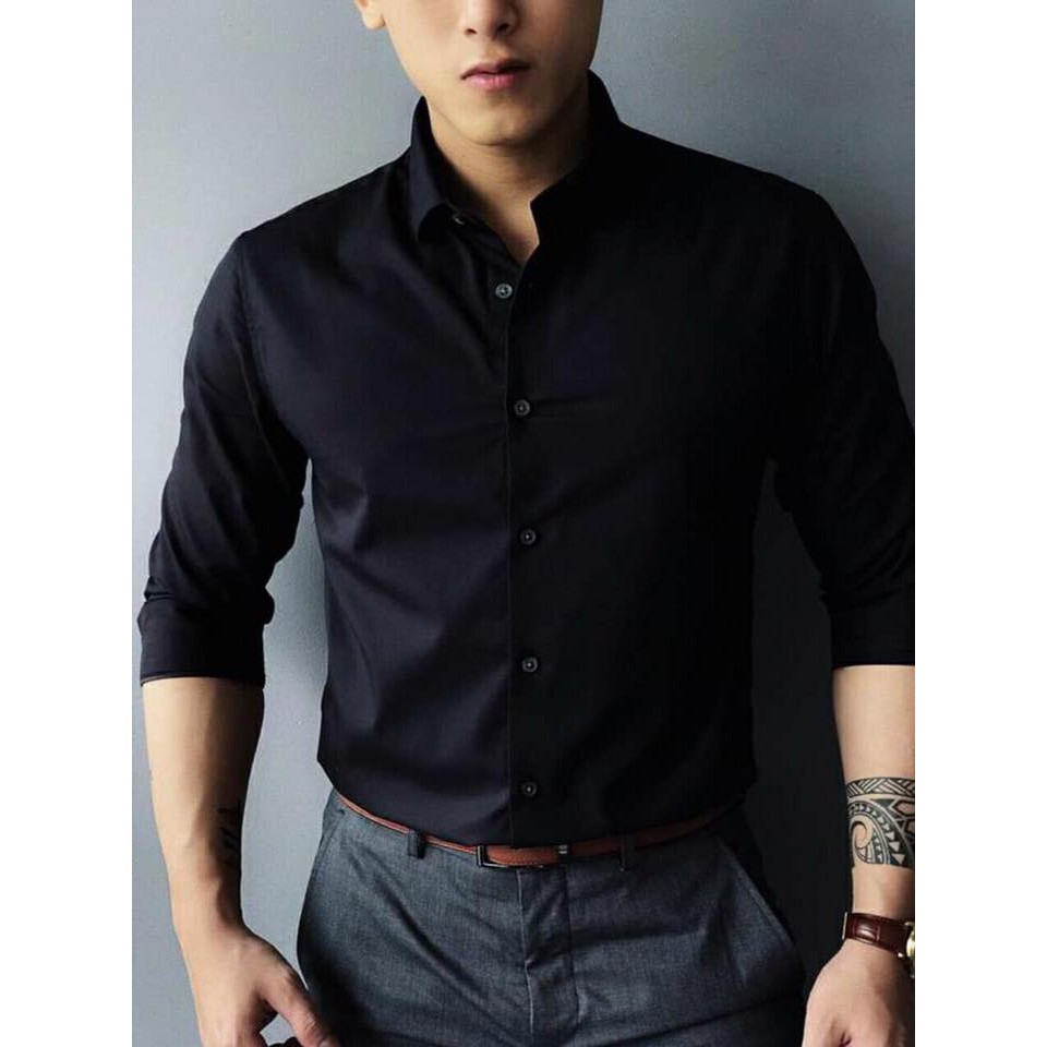 Áo sơ mi lụa đen lịch lãm | BigBuy360 - bigbuy360.vn