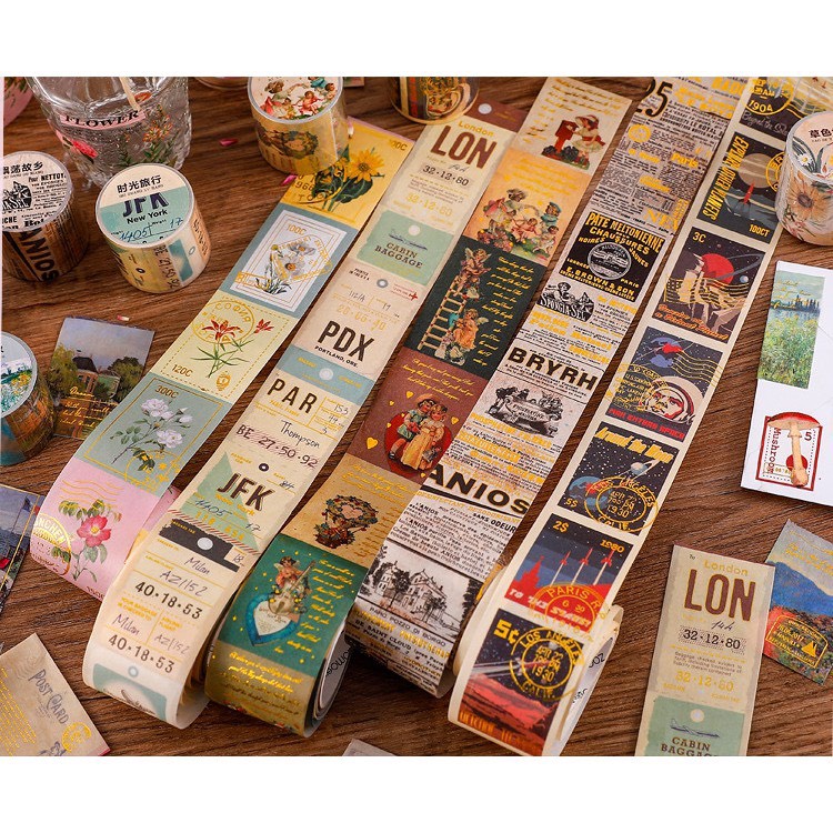 Cuộn Washi tape vintage WS12 - Băng keo dính trang trí sổ phong cách cổ điển