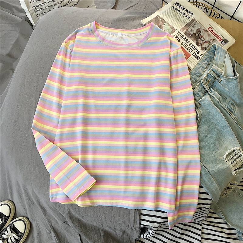 Women's long-sleeved striped T-shirt