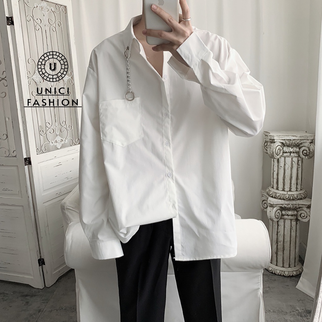 ÁO SƠ MI NAM DÀI TAY FORM RỘNG UNISEX PHỐI CỔ KHOEN PHONG CÁCH HÀN QUỐC SIÊU ĐẸP CT03