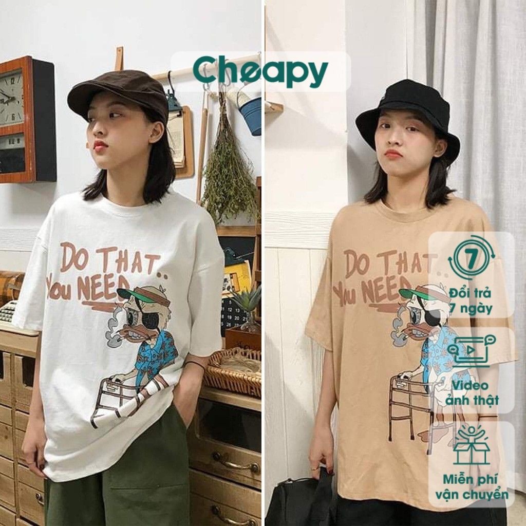 Áo thun nam nữ Vịt Do That unisex tay lỡ cổ tròn cotton trắng đen basic phom rộng oversize local brand Cheapy
