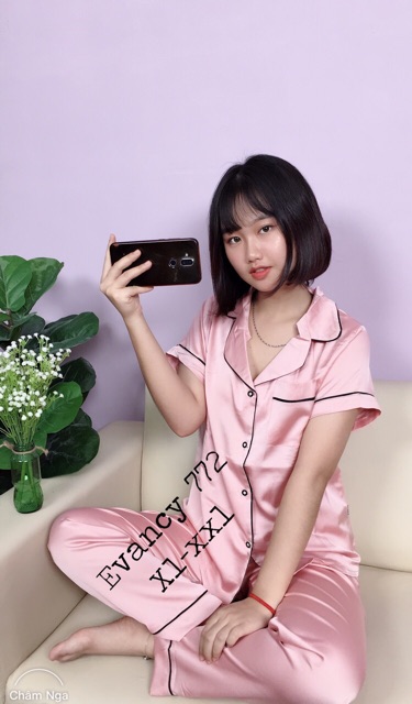 Bộ Pizama áo cộc quần dài ❤️ Evancy 772❤️ Vải phi bóng cao cấp - lên dáng cực xinh