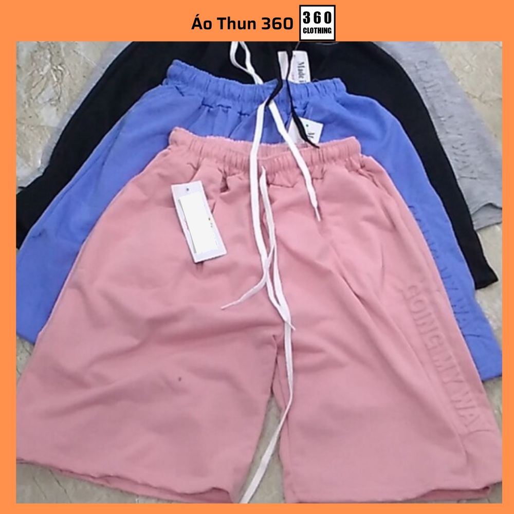 Quần đùi unisex nam nữ form rộng CHỮ RẬP NỔI basic nhiều màu chất nỉ cotton dày dặn phong cách ulzzang