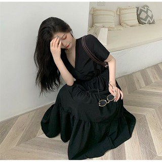[Thanh Lý] Đầm Bigsize Đen Trơn Cổ V Dáng Xòe