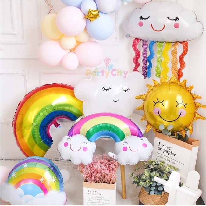 Bong Bóng Hình Size nhỏ 40cm to 75cm Cầu Vòng, Hoa, Mặt Trời trang trí sinh nhật Happy birthday cho bé bằng nhôm