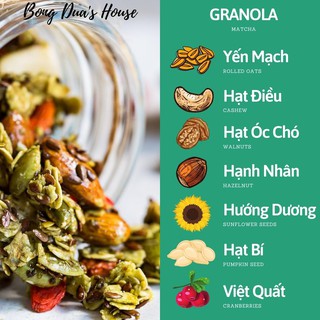 Granola ăn kiêng, nhiều hạt 500g - 3 vị matcha, cacao, mật ong