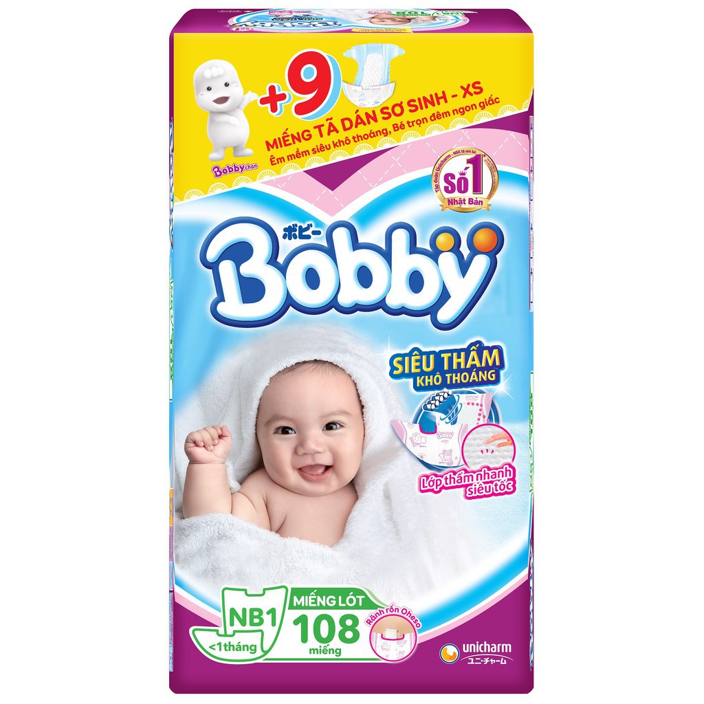 Miếng lót sơ sinh Bobby NewBorn 1108 miếng (Tặng 9 miếng tã dán sơ sinh)