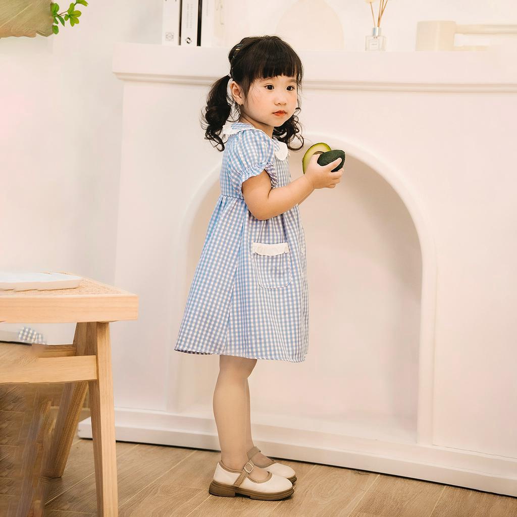 Đầm váy cho bé gái DORYKIDS babydoll tay phồng kẻ caro vải cao cấp váy tầng cho trẻ em từ 1 đến 12 tuổi