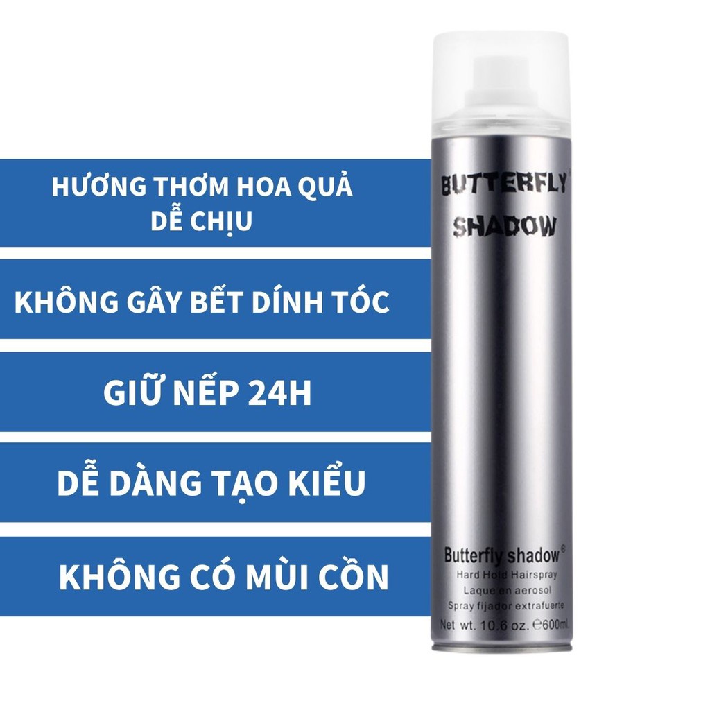 Gôm xịt tóc Butterfly Shadow 150ml 320ml 600ml, Gôm bạc giữ nếp tạo kiểu nam nữ