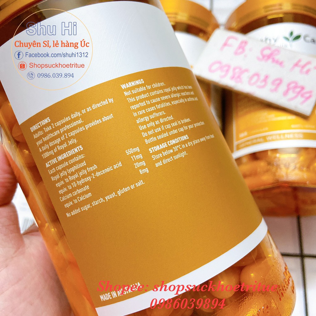 (Mẫu mới) Sữa ong chúa Healthy Care Royal Jelly 1000mg lọ 365v - Hàng Úc đi air, đủ tem bill Chemist