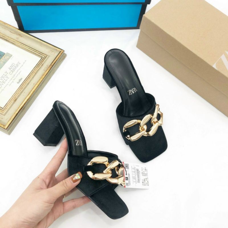 JXM(ẢNH THẬT) Guốc 7p Quai Xích Nhung Mềm Êm Mũi Vuông Fullbox Tag Hãng Cao Cấp