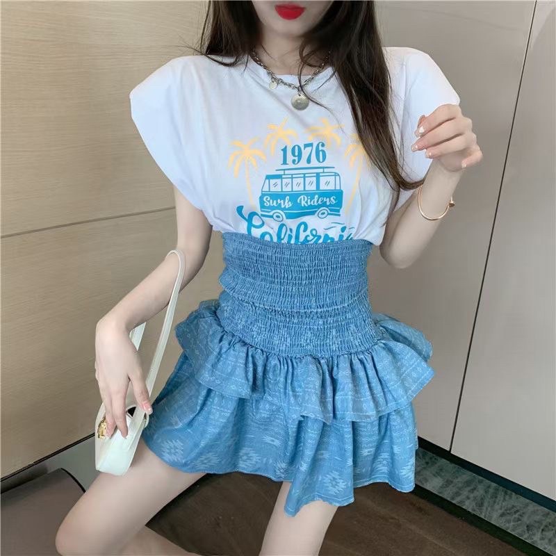SET VÁY ÁO CÁNH DƠI MIX CHÂN VÁY BÒ XẾP TẦNG
